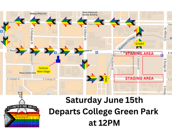 2024 Iowa City Pride parade route. 