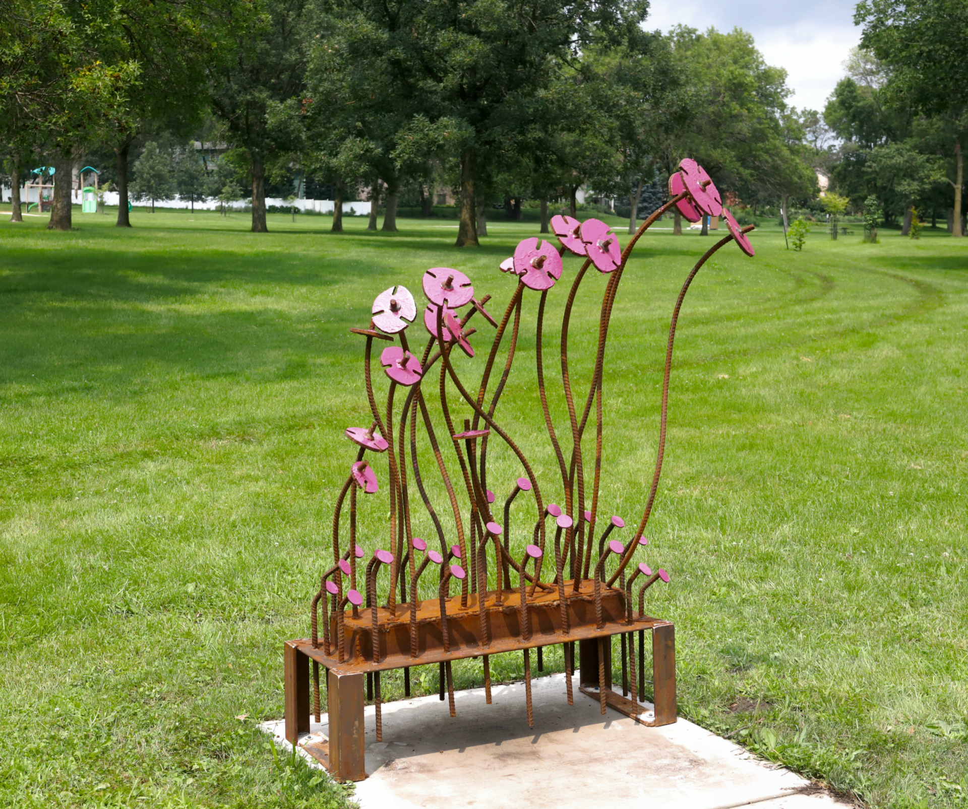 Poppy flower sculpture in Scott Park