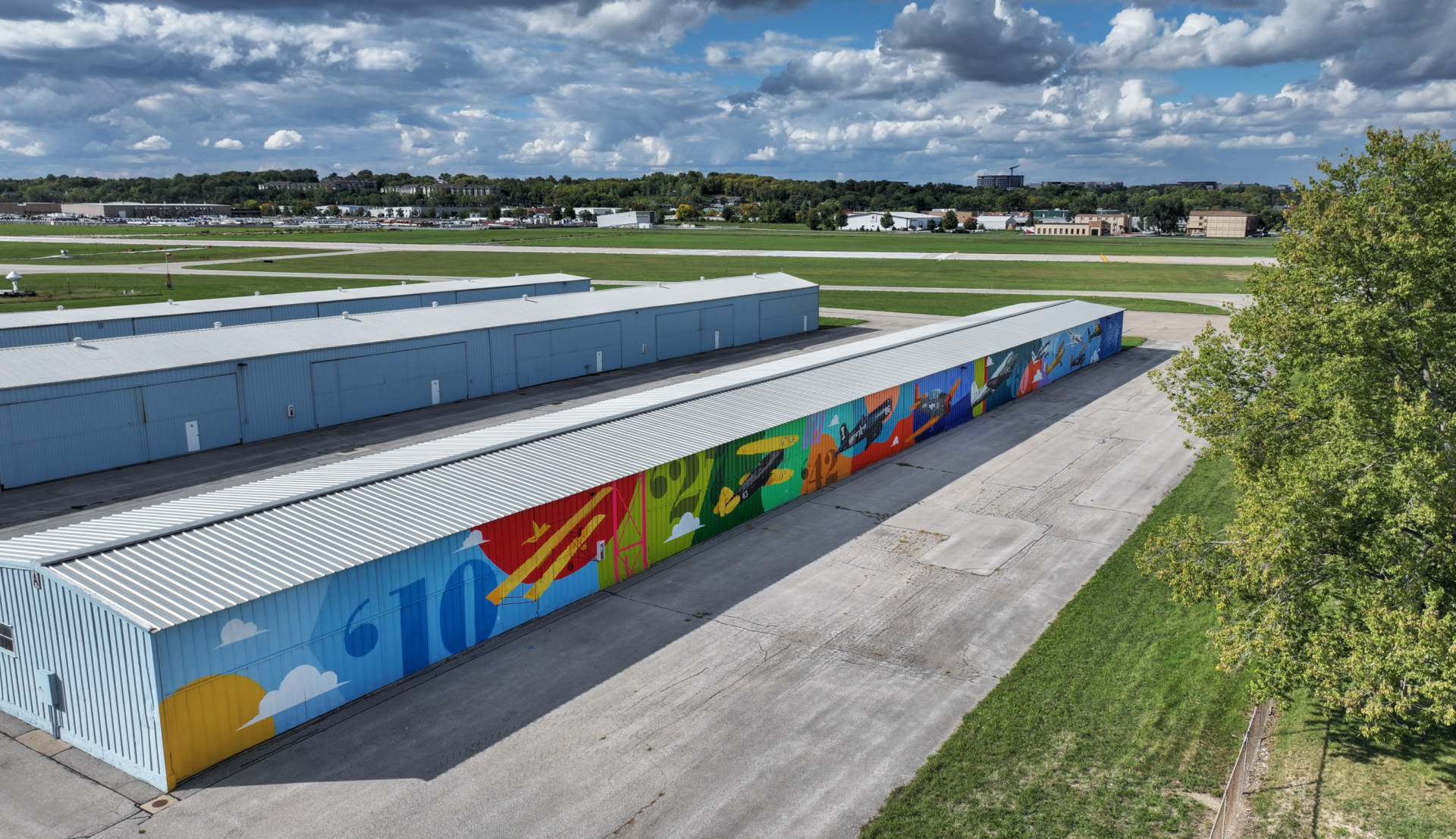 mural representing aviation history of Iowa City