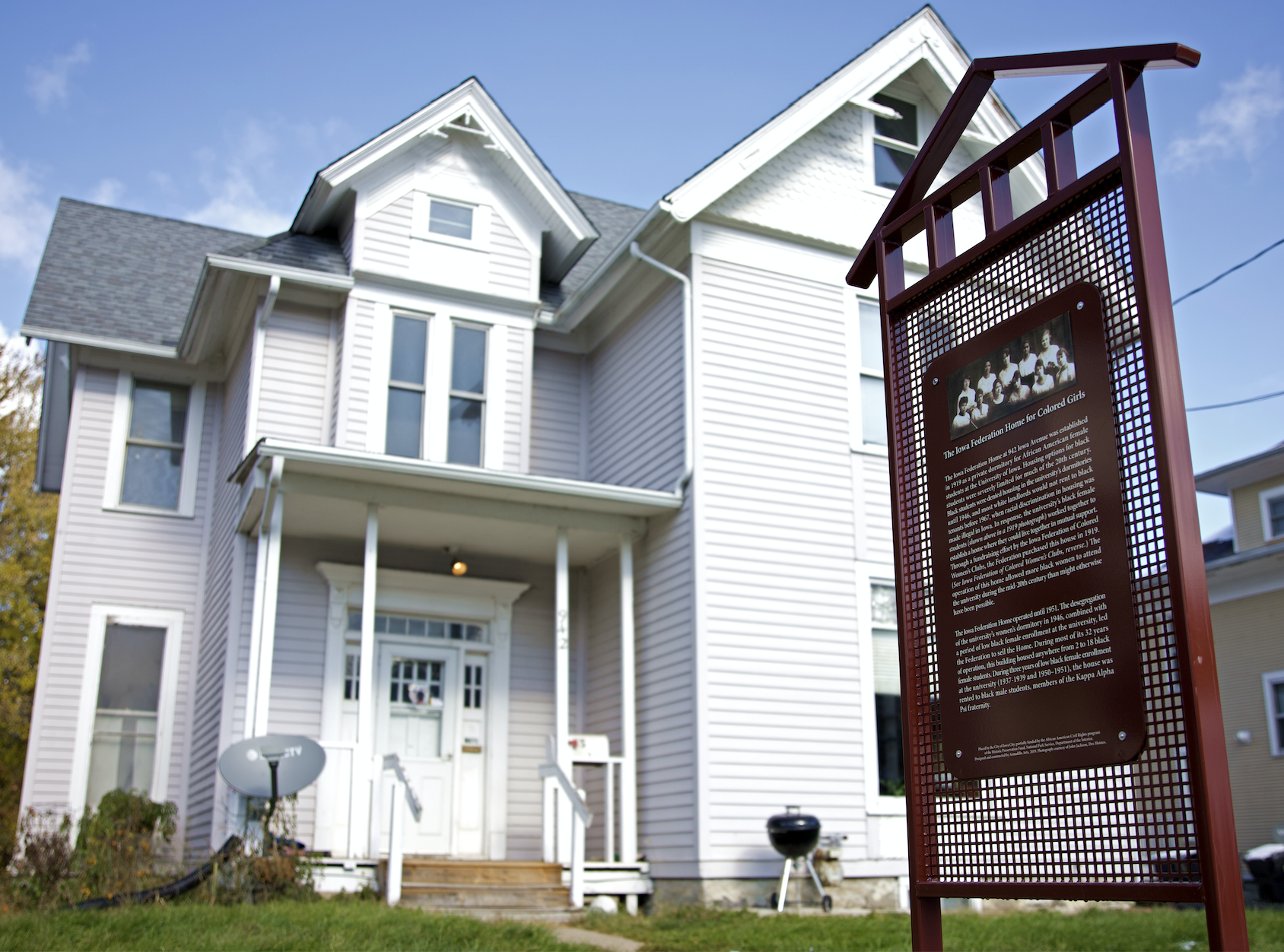 Educational sign at Iowa Federation Home, which was funded by an African American Civil Rights Grant from the NPS